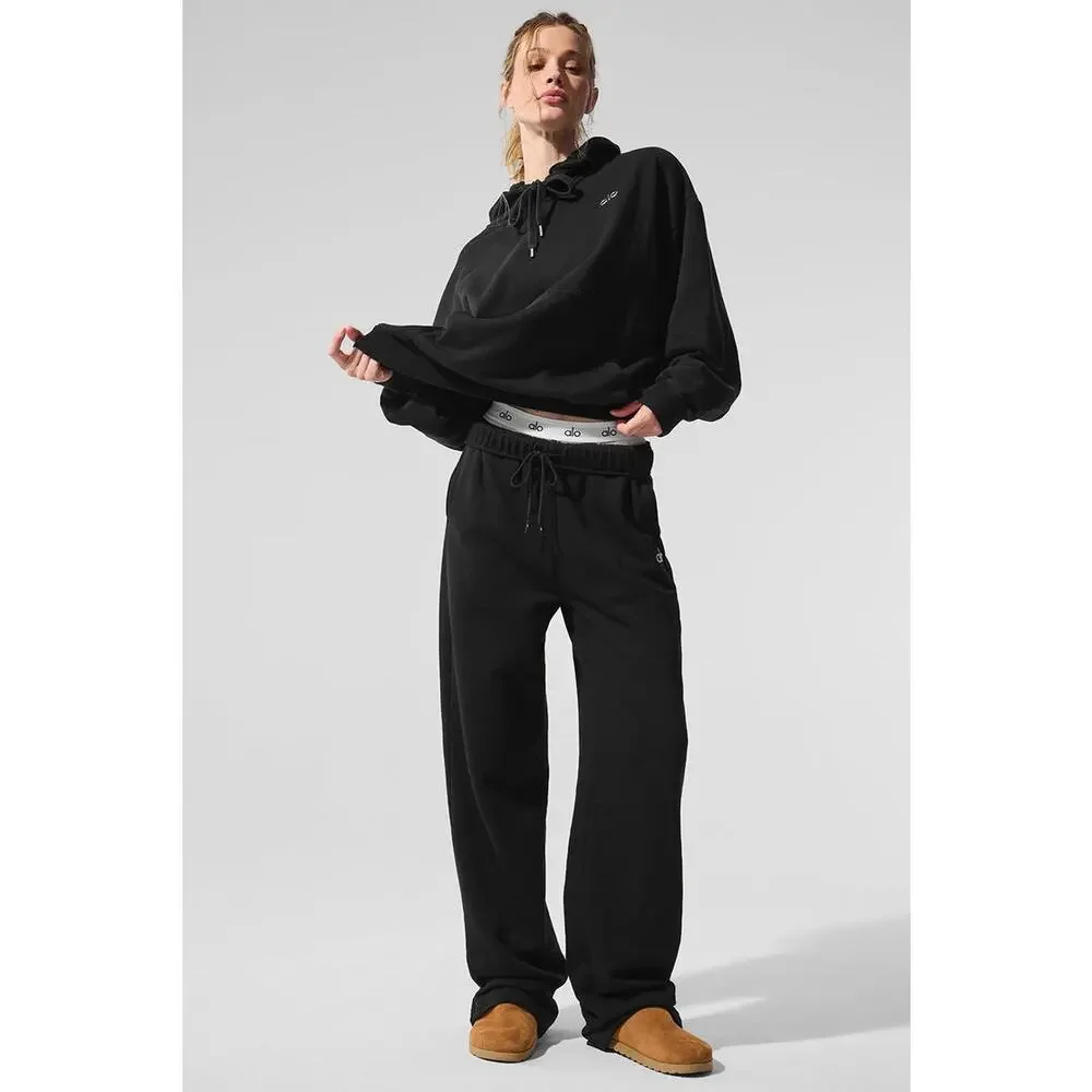 Alo Yoga Accolade Straight Leg Sweatpants Black Minimal Luxe Wide Leg Athleisure